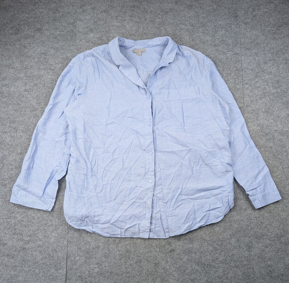 COS Sleep Shirt Womens Large Button Up Cotton Natural Quiet Luxury Blue Light
